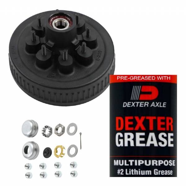 7000 lbs. 8 on 6-1/2" Bolt Pattern 12" Pre-Greased Brake Drum Kit with 9/16" Lug Studs
