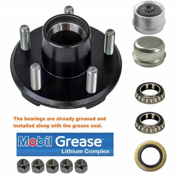 2200 lbs. 5 on 4-1/2" Bolt Pattern Small Flange Pre-Greased Idler Hub Kit with 1-1/16" Bearing Set