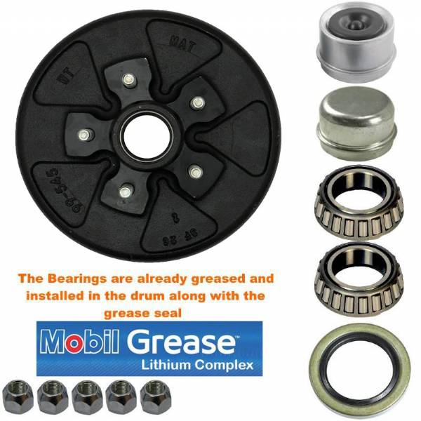 3500 lbs. 5 on 4-1/2" Bolt Pattern 10" Pre-Greased Brake Drum Kit