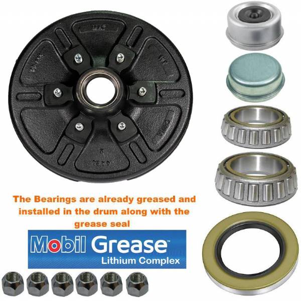 6000 lbs. 6 on 5-1/2" Bolt Pattern 12" Pre-Greased Brake Drum Kit