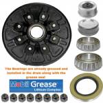 7000 lbs. 8 on 6-1/2" Bolt Pattern 12" Pre-Greased Brake Drum Kit with 1/2" Lug Studs